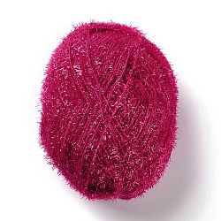 Polyester Crochet Yarn, Sparkling Scrubby Yarn, for Dish Scrubbies, Dishcloth, Decorating Crafts Knitting, Medium Violet Red, 10~13x0.5mm, 218.72 yard(200m)/roll(OCOR-G009-01A)