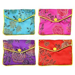 Rectangle Floral Embroidery Cloth Zipper Pouches, Jewelry Storage Bags, Mixed Color, 8x10x0.3cm(ABAG-YW0001-03B)