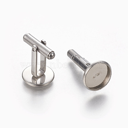 Tarnish Resistant 304 Stainless Steel Cufflinks Settings, Flat Round, Stainless Steel Color, Tray: 12mm, 26.5x14mm(STAS-E471-03D-P)