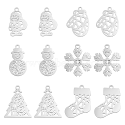 12Pcs 6 Style 201 Stainless Steel Pendants, Laser Cut, Mixed Shape, for Chistmas, Stainless Steel Color, 16.5~19x9.5~15.5x1mm, Hole: 1.4mm, 2pcs/style(STAS-UN0035-19)
