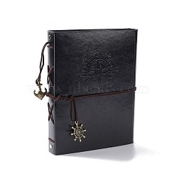 DIY Travel PU Leather Scrapbook Photo Album, Vintage Loose-Leaf Memory Book, with Zinc Alloy Anchor & Helm Pendants and 60 Black Pages, for Travel Graduation Self-adhesive Picture, Compass Pattern, Black, 22x17.3x3cm, 30 sheets/book(DIY-A036-02A)