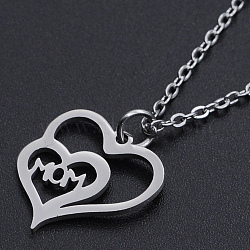 Mother's Day Gifts, 201 Stainless Steel Pendant Necklaces, with Cable Chains and Lobster Claw Clasps, Double Heart with Word Mom, Stainless Steel Color, 15.74 inch(40cm), 1.5mm(NJEW-S105-JN567-40-1)