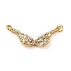 Brass Micro Pave Cubic Zirconia Pendants, Wings, Real 18K Gold Plated, 8x18.5x3mm, Hole: 0.9mm(KK-H455-18G)