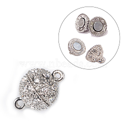 Alloy Rhinestone Magnetic Clasps with Loops, Round, Platinum, 20.5x14.5mm, Hole: 1.5mm(BSAHH052)