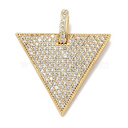 Rack Plating Brass Micro Pave Cubic Zirconia Pendants, Long-Lasting Plated, Lead Free & Cadmium Free, Triangle Charms, Real 18K Gold Plated, 25.5x29x3.6mm, Hole: 3.5x6.5mm(KK-L224-039G)