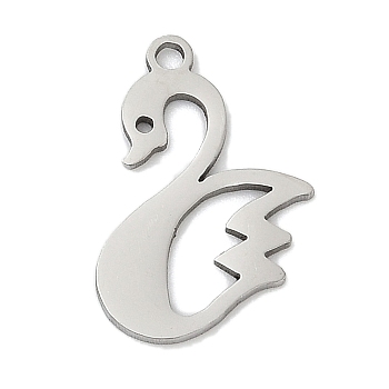 201 Stainless Steel Pendants, Swan Charms, Stainless Steel Color, 18x11x1mm, Hole: 1.4mm