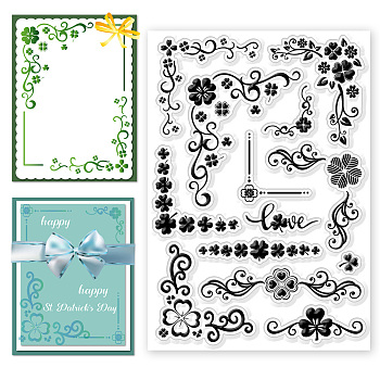 Custom PVC Plastic Clear Stamps, for DIY Scrapbooking, Photo Album Decorative, Cards Making, Clover, 160x110mm