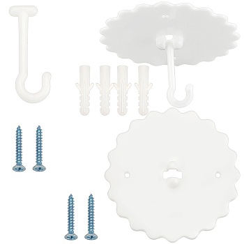 Plastic & Iron Ceiling Hooks, for Hanging Mosquito Net, White, 117.5x118x12mm, 2sets/bag