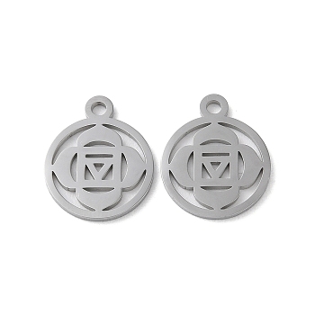Chakra 304 Stainless Steel Charms, Laser Cut, Round Ring with MULADHARA Charms, Stainless Steel Color, 14.5x12x1mm, Hole: 1.6mm