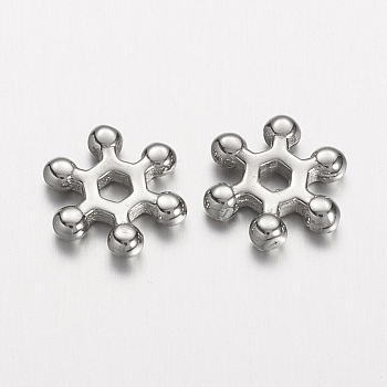 304 Stainless Steel Spacer Beads, Snowflake, Stainless Steel Color, 9x2mm, Hole: 2mm