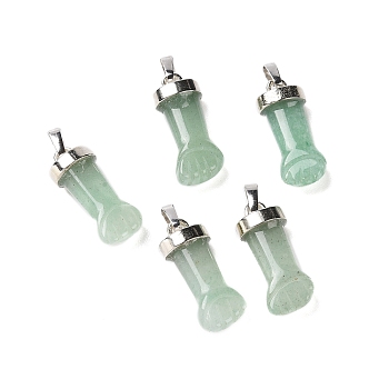 Natural Green Aventurine Pendants, Figa Hand Charms, with Platinum Tone Brass Findings, 19~24x9~10x6mm, Hole: 4X7mm