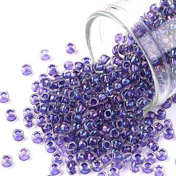 TOHO Round Seed Beads, Japanese Seed Beads, (181) Inside Color AB Crystal/Purple Lined, 8/0, 3mm, Hole: 1mm, about 220pcs/10g