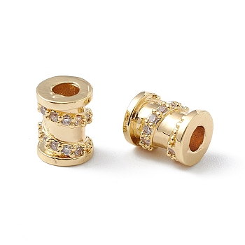 Brass Cubic Zirconia Beads, Long-Lasting Plated, Column, Real 18K Gold Plated, 8x6mm, Hole: 2.5mm
