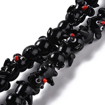 Handmade Lampwork Beads, Bumpy, Bear, Black, 17~20x13~15x12~14mm, Hole: 1.4~1.8mm, about 20pcs/strand, 13.98 inch(35.5cm)