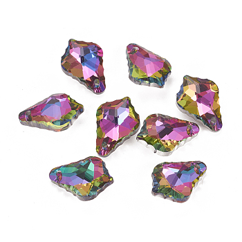 Faceted Glass Pendants, Leaf, Colorful, 16x11x6mm, Hole: 1.5mm