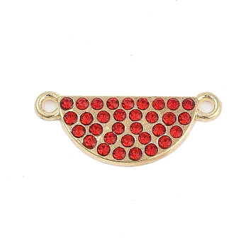 Alloy Ruby Rhinestone Watermelon Links Connector Charms, Golden, 10x24.5x2mm, Hole: 1.6mm