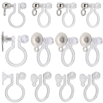 60Pcs 3 Styles Plastic U Type Clip-on Earring Findings, with 304 Stainless Steel Findings, Clear, 9~11.5x9~12x1~5mm, Hole: 0.8~1.6mm, 20Pcs/style