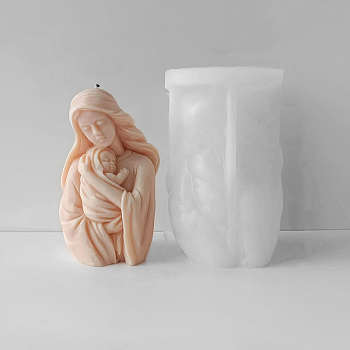 DIY Food Grade Silicone Candle Molds, for Scented Candle Making, Mother Holding Baby Statue, White, 8.1x7.5x12.3cm