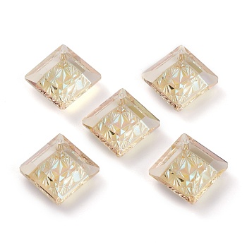Embossed Glass Rhinestone Pendants, Abnormity Embossed Style, Rhombus, Faceted, Paradise Shine, 19x19x5mm, Hole: 1.2mm, Diagonal Length: 19mm, Side Length: 14mm