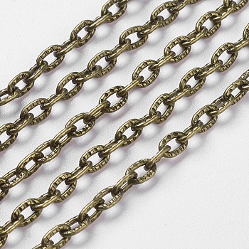 Iron Textured Cable Chains, Unwelded, with Spool, Lead Free & Nickel Free, Oval, Antique Bronze, 5x3.5x1mm