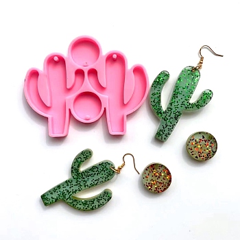 Cactus Pendant Silicone Molds, Resin Casting Molds, For UV Resin, Epoxy Resin Jewelry Making, Hot Pink, 80x100x7mm