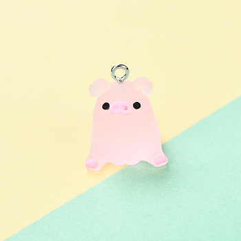 DIY Translucent Resin Pig Mobile Phone Strap Making Kits, with Cord Loop and Alloy Lobster Claw Clasps, Pearl Pink, 24x19x19mm, Hole: 2mm