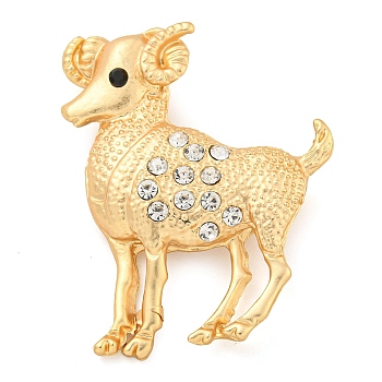 Golden Zinc Alloy with Rhinestone Brooches, Twelve Constellations, Aries, 49x39x11mm