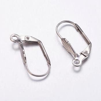 304 Stainless Steel Leverback Earring Findings, with Loop, Stainless Steel Color, 19x11x4.5mm, Hole: 1.6mm, Pin: 1mm