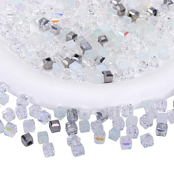 2 Bags Imitation Artificial Crystal Glass Beads, Faceted Cube, Mixed Style, White, 6x6x6mm, Hole: 1.2mm, about 100pcs/bag