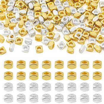 220Pcs 2 Colors Alloy Spacer Beads, Faceted, Square, Mixed Color, 3x3x2mm, Hole: 1.4mm, 110pcs/color