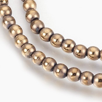 Electroplate Non-Magnetic Synthetic Hematite Beads Strands, Polished, Frosted, Round, Antique Bronze Plated, 4mm, Hole: 1mm, about 106pcs/strand, 15.7 inch(40cm)