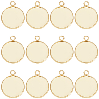 40Pcs 304 Stainless Steel Pendant Cabochon Settings, Plain Edge Bezel Cups, Flat Round, Real 24K Gold Plated, Tray: 20mm, 27x22x2mm, Hole: 3mm