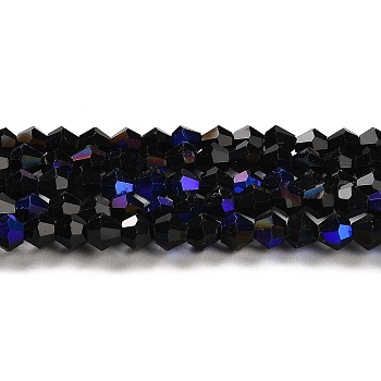 Opaque Solid Color Electroplate Glass Beads Strands, AB Color Plated, Faceted, Bicone, Black, 2.9~3.3x2.5mm, Hole: 0.7mm, about 145~150pcs/strand, 16.34~16.54 inch(41.5~42cm)