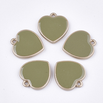 CCB Plastic Pendants, with Enamel, Heart, Olive Drab, 24x22x3.5mm, Hole: 1.8mm