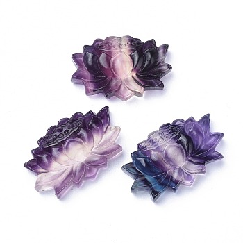 Carved Natural Fluorite Pendants, Lotus, 23x38x7mm, Hole: 0.7mm