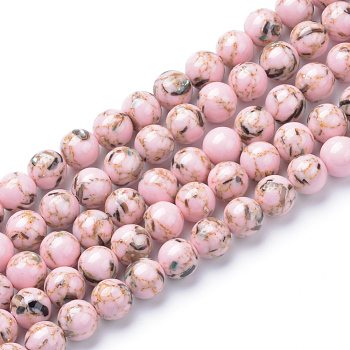 Assembled Synthetic Turquoise and Shell Beads Strands, Dyed, Round, Pink, 8mm, Hole: 1mm, about 50pcs/strand, 15.7 inch