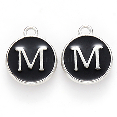 Platinum Black Flat Round Alloy+Enamel Charms