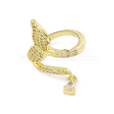 Clear Cubic Zirconia Fishtail Shape with Teardrop Charm Open Cuff Ring(RJEW-I091-19G)-2