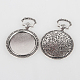 Vintage Tibetan Style Alloy Carved Floral Pattern Pendant Cabochon Bezel Settings(TIBEP-O006-21AS)-2