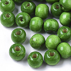 Dyed Natural Wood Beads, Round, Lead Free, Lime Green, 10x9mm, Hole: 3mm, about 3000pcs/1000g(WOOD-Q006-10mm-16-LF)