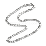 201 Stainless Steel Figaro Chains Necklaces for Men Women, Stainless Steel Color, 22.32 inch(56.7cm)(NJEW-G112-06A-P)