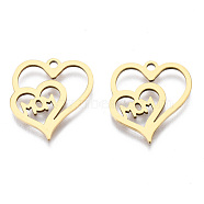 Ion Plating(IP) 201 Stainless Steel Pendants, Laser Cut, Heart, Golden, 16x14.5x1mm, Hole: 1.4mm(STAS-T044-257G)