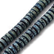 Electroplated Natural Lava Rock Beads Strands, Flat Round/Disc, Heishi Beads, Green Plated, 7x3mm, Hole: 3mm, about 123pcs/strand, 16.14''(41cm)(G-Q1009-F01-01G)