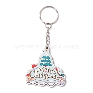 Christmas Wood Kechain, with Iron Split Key Rings, Christmas Tree, Green, 10.5cm(KEYC-JKC00878-01)