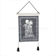 Polyester Decorative Wall Tapestrys, for Home Decoration, with Wood Bar, Nulon Rope, Plastic Hook, Rectangle, Skeleton Pattern, 670x348x1.2mm(AJEW-C024-01O)