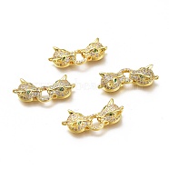 Brass Micro Pave Clear & Green Cubic Zirconia Links, Long-Lasting Plated, Connected Cattle Shape, Golden, 10x26x5.5mm, Hole: 0.9mm(ZIRC-H102-02G)