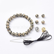 Stretch Bracelets, with Natural Dalmatian Jasper Beads, Buddha Head Alloy Beads and Elastic Fibre Wire, 2 inch(5cm)(BJEW-JB04765-02)