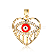 3Pcs Brass Micro Pave Cubic Zirconia Pendants, Heart with Evil Eye Charms, Real 18K Gold Plated, 20x19x4mm(ZIRC-OY001-56)