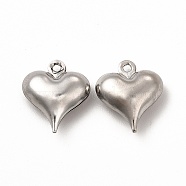 304 Stainless Steel Pendants, Puffed Heart Charm, Stainless Steel Color, 15.8x13.5x5.8mm, Hole: 1mm(X-STAS-F289-07P)
