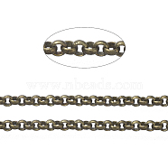 Brass Rolo Chains, Belcher Chains, Soldered, with Spool, Cadmium Free & Nickel Free & Lead Free, Antique Bronze, 1.5x0.6mm, about 92m/roll(CHC-S008-002H-AB)